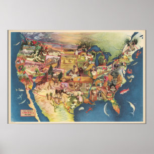 Affiche Les Etats-Unis tracent - l'agriculture et