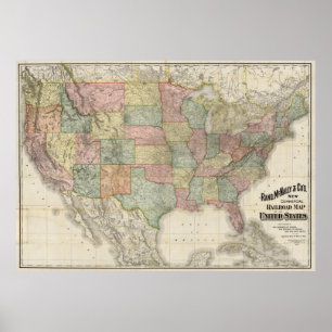 Affiche Les Etats-Unis vintages Railroad Map (1907)