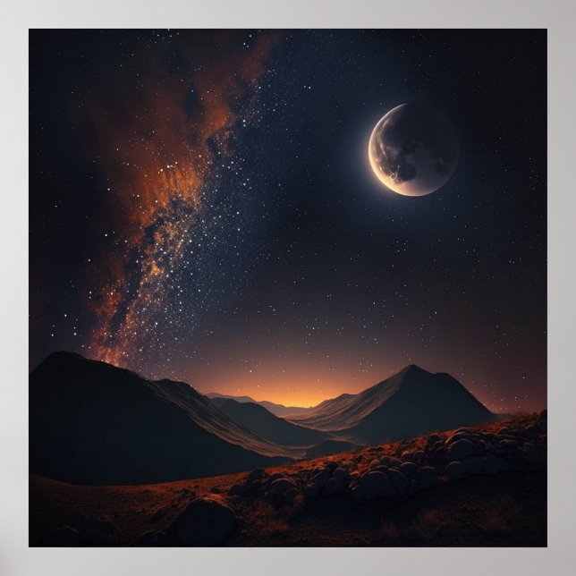 Affiche Les étoiles brillent dans le ciel et la lune -3 (Devant)