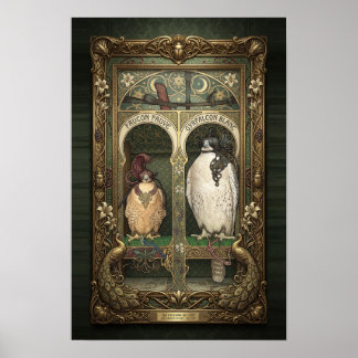 Affiche Les Faucons de l'Est - Art Nouveau Fauconnerie
