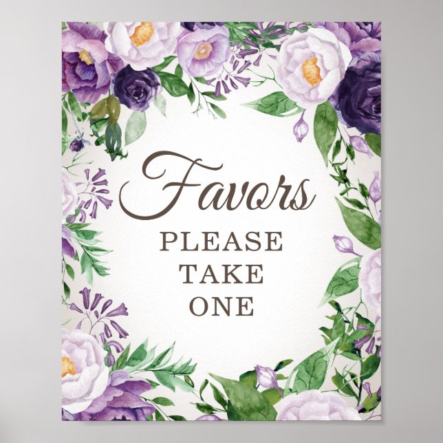 Affiche Les Faveurs Du Baby shower Floral Violet En Prenne (Devant)
