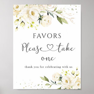 Affiche Les Faveurs Mariage Roses Blanches Signer, S'Il Vo