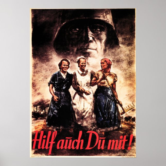 Affiche "Les Femmes Aussi Peuvent Aider !" Propagande alle (Devant)