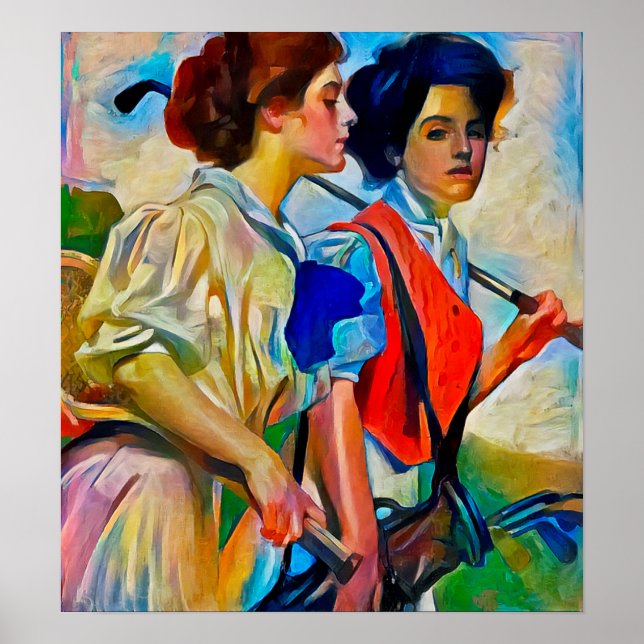 Affiche Les femmes golfeuses à la peinture (Devant)