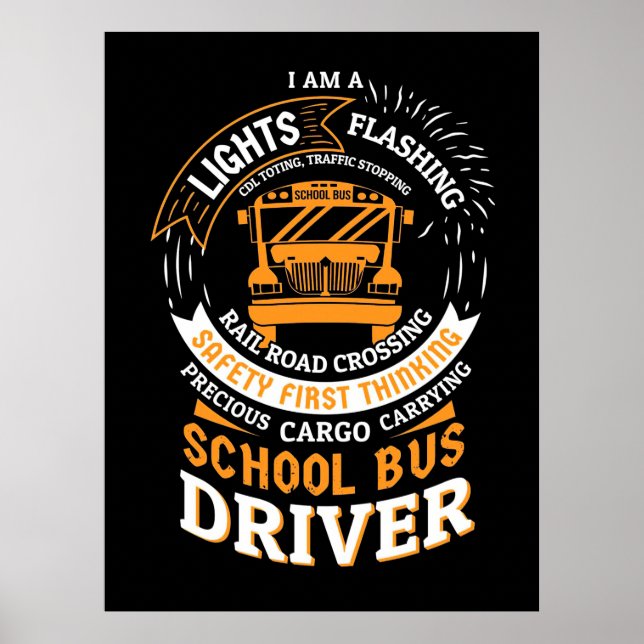 Affiche Les feux clignotants du conducteur de bus scolaire (Devant)