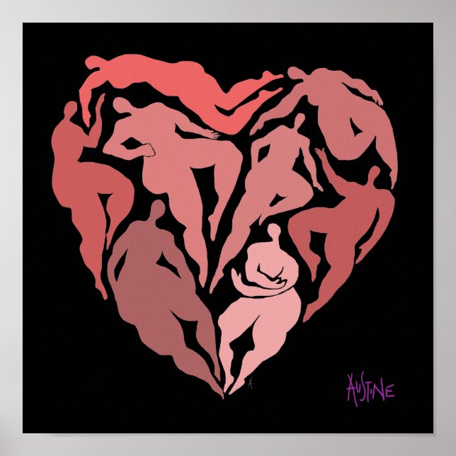 Affiche Les figures inspirées de Matisse en forme de coeur (Devant)