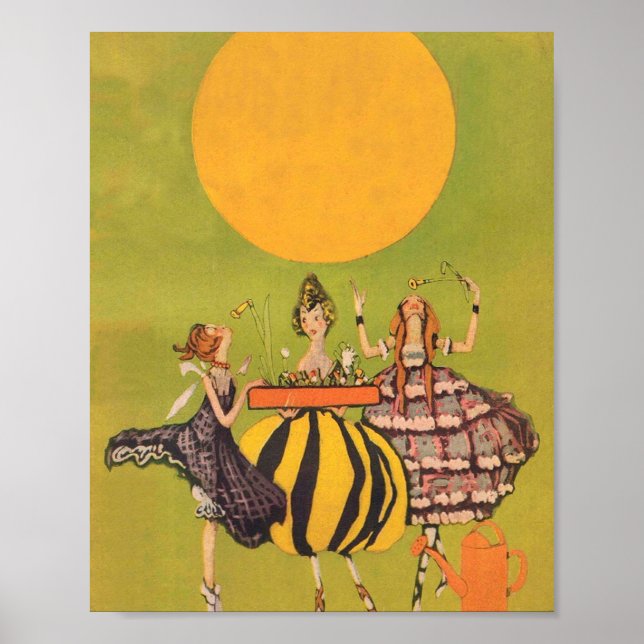 Affiche Les filles dansantes avec fleurs - Art Vintage (Devant)