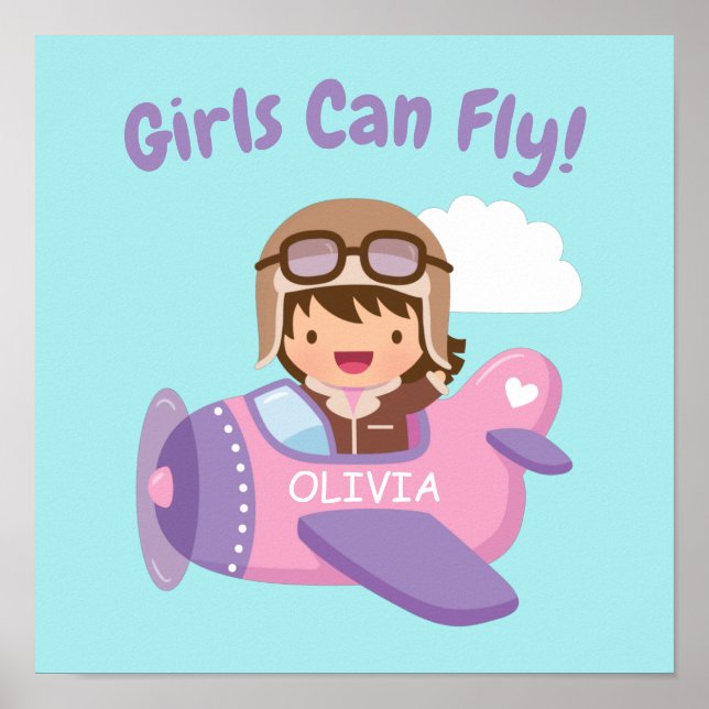 Affiche Les filles peuvent voler Aviateur mignon Fille Avi (Devant)