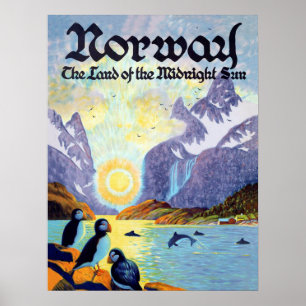 Affiche Les fjords norvégiens, le pays du soleil de minuit