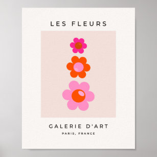 Affiche Les Fleurs 01 Rétro Floral Pink et Orange Flowers