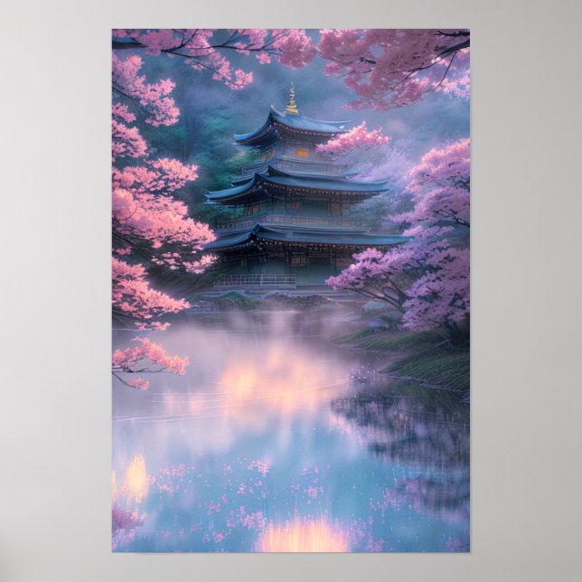 Affiche Les fleurs de cerisiers et le temple de Misty (Devant)