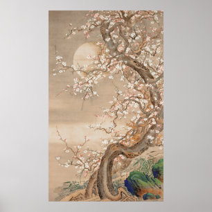 Affiche Les fleurs de prunes japonaises au clair de lune (