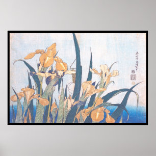 Affiche Les fleurs d'Irises et de Grasshopper Katsushika H