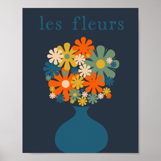 Affiche Les Fleurs joyeuses Fleurs rétro en bleu Vase (Devant)
