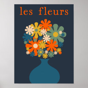 Affiche Les Fleurs mignonnes Fleurs rétro en Vase Blue Ora