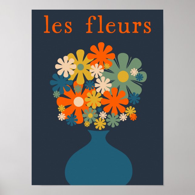 Affiche Les Fleurs mignonnes Fleurs rétro en Vase Blue Ora (Devant)