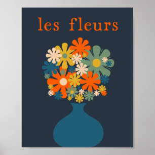 Affiche Les Fleurs Retro Flowers en Vase Blue Orange
