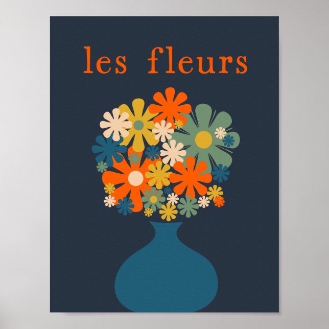 Affiche Les Fleurs Retro Flowers en Vase Blue Orange (Devant)
