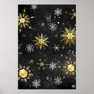 Affiche Les flocons dorés de Noël sur l'Arrière - plan noi