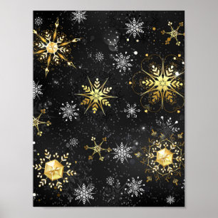 Affiche Les flocons dorés de Noël sur l'Arrière - plan noi
