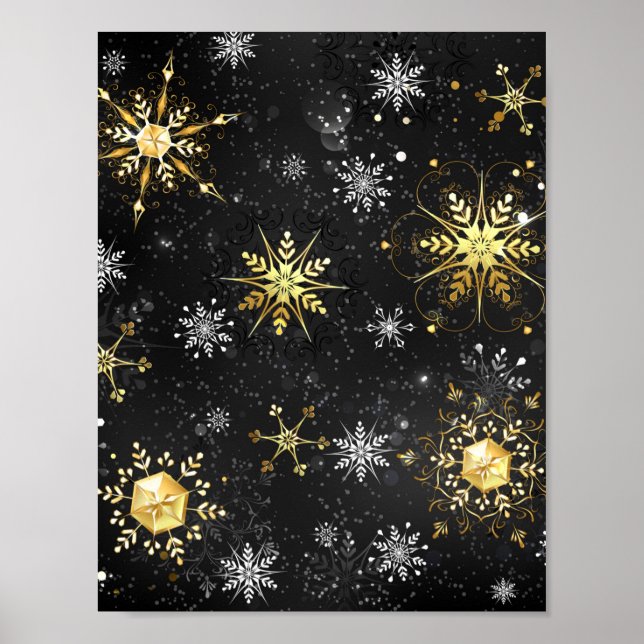 Affiche Les flocons dorés de Noël sur l'Arrière - plan noi (Devant)