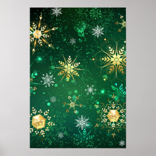Affiche Les flocons dorés de Noël sur l'Arrière - plan ver