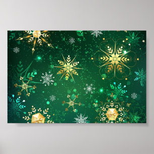 Affiche Les flocons dorés de Noël sur l'Arrière - plan ver