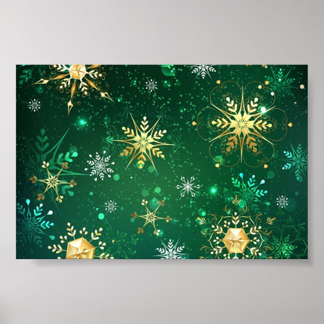 Affiche Les flocons dorés de Noël sur l'Arrière - plan ver (Devant)