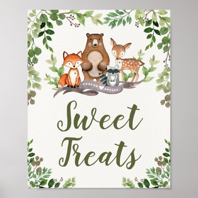Affiche Les friandises Baby shower forestier des bois Fave (Devant)