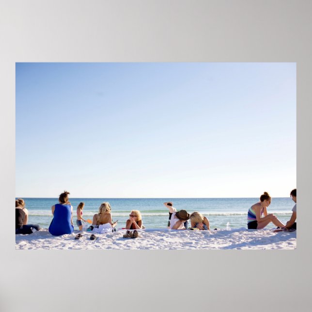 Affiche Les gens sur le sable blanc au bord de la plage (Devant)