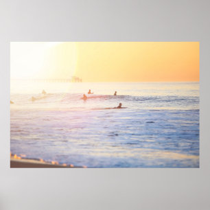 Affiche Les gens surfant sur la plage