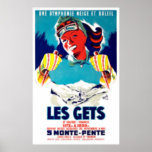 Affiche Les Gets, France, sport de ski d'hiver, voyage vin