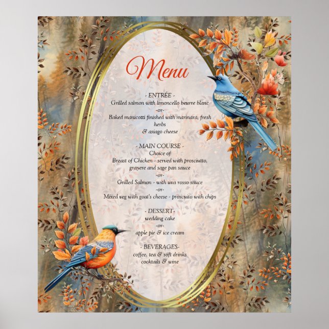 Affiche Les grands arbres, les feuilles d'automne et les b (Devant)