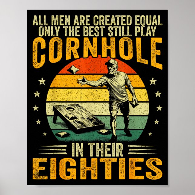 Affiche Les hommes âgés jouent à cornhole dans 80s sac de  (Devant)