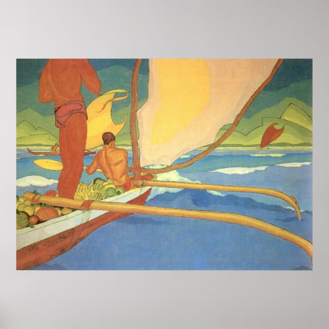 AFFICHE LES HOMMES DANS UN CANOÉ OUTRIGGER SE SONT DIRIGÉS (Devant)