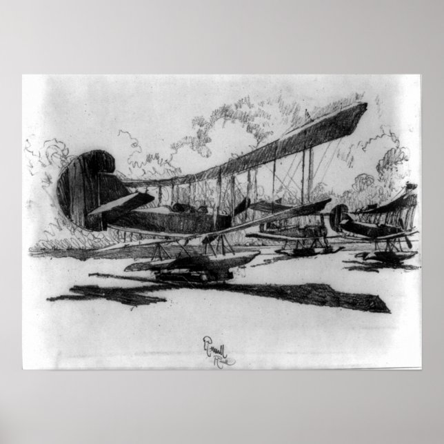 Affiche Les hydravions au repos sur la plage - Joseph Penn (Devant)