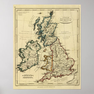 Affiche Les îles britanniques avec leurs frontières