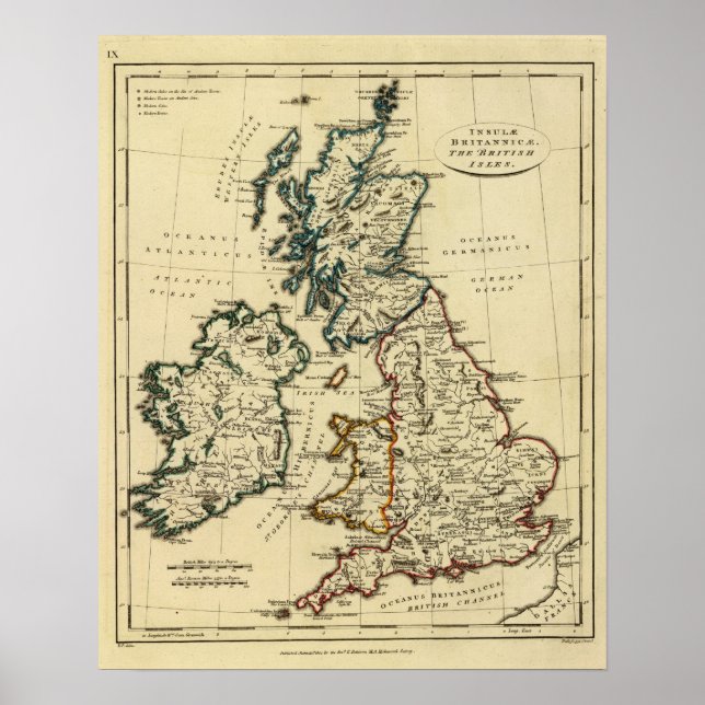 Affiche Les îles britanniques avec leurs frontières (Devant)