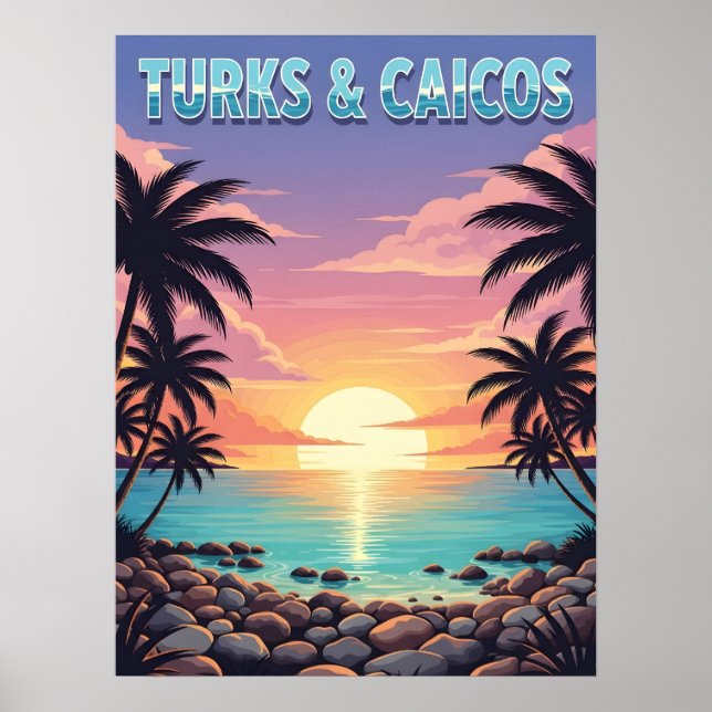 Affiche Les îles Turques et Caïques coucher de soleil trop (Devant)