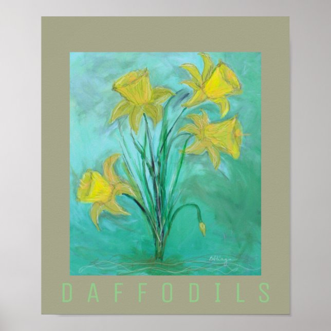Affiche Les jonquilles au printemps. Peinture acrylique et (Devant)