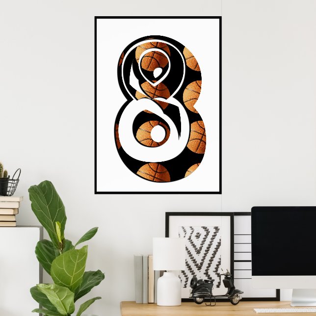 Affiche Les Joueurs De Basketball Numéro Huit Avec Basketb (Bureau à domicile)