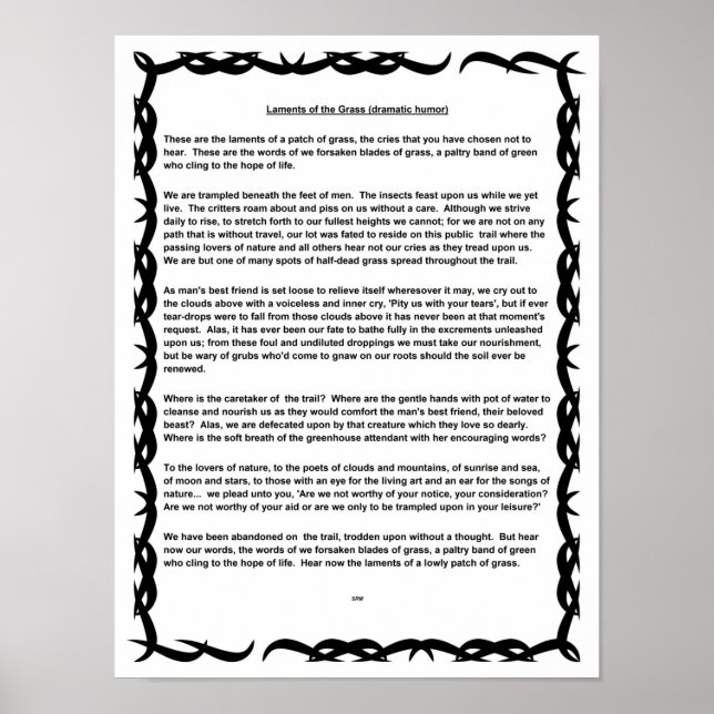 Affiche Les lamentations de l'herbe (humour dramatique) (Devant)