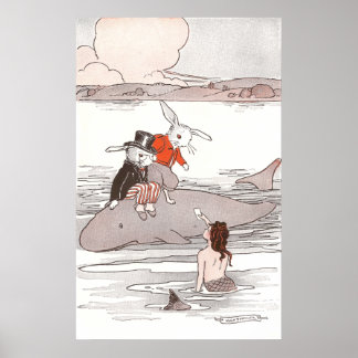 Affiche Les lapins qui chevauchent la baleine rencontrent