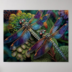 Affiche Les libellules dans un jardin coloré