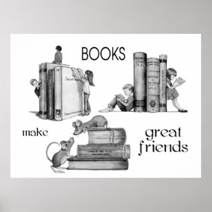 Affiche Les Livres Font De Grands Amis, Enfants, Souris, A