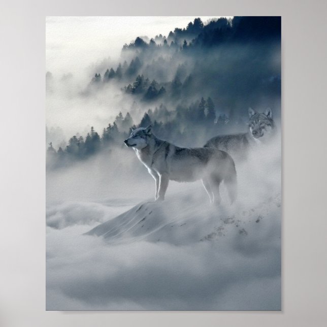 Affiche Les loups dans un paysage hivernal (Devant)