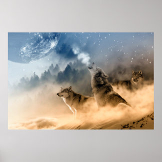 Affiche Les loups hurlent au imaginaire de la lune