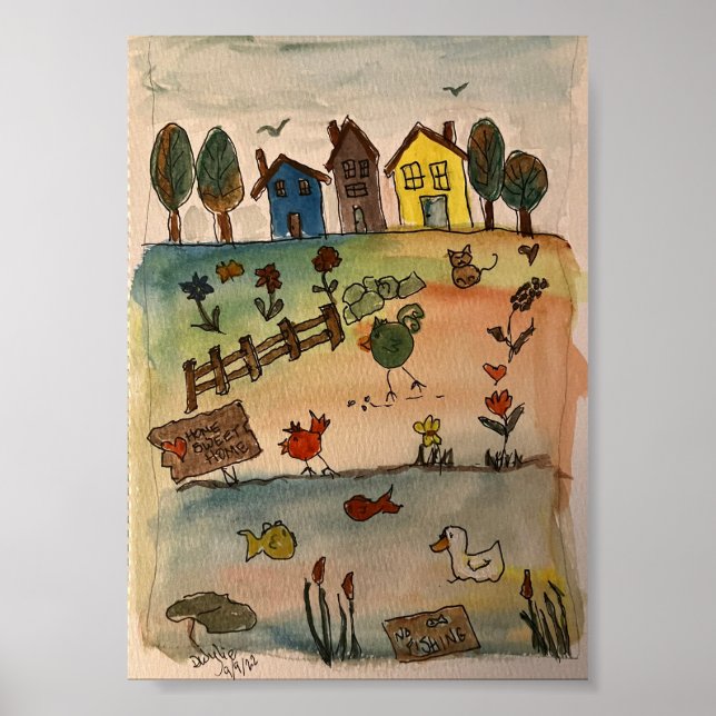 Affiche Les maisons sur une colline (Devant)