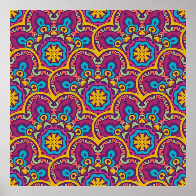Affiche Les mandalas tribaux sans couture ethnique indiens (Devant)