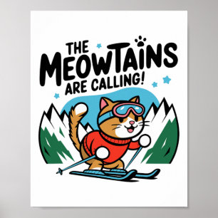 Affiche Les Meowtains appellent Cat Snowboard Ski Hommes W